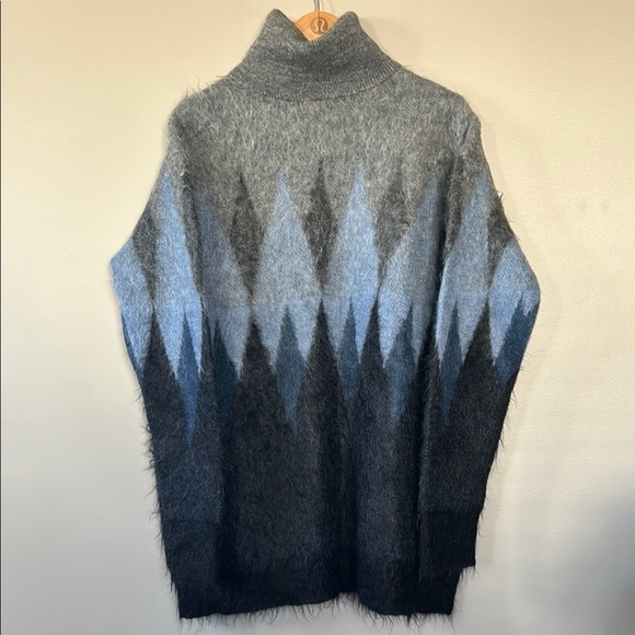 Junya Wantanabe Long Oversized Tunic Diamond Printed Wool‎ Blend Sweater Sz M